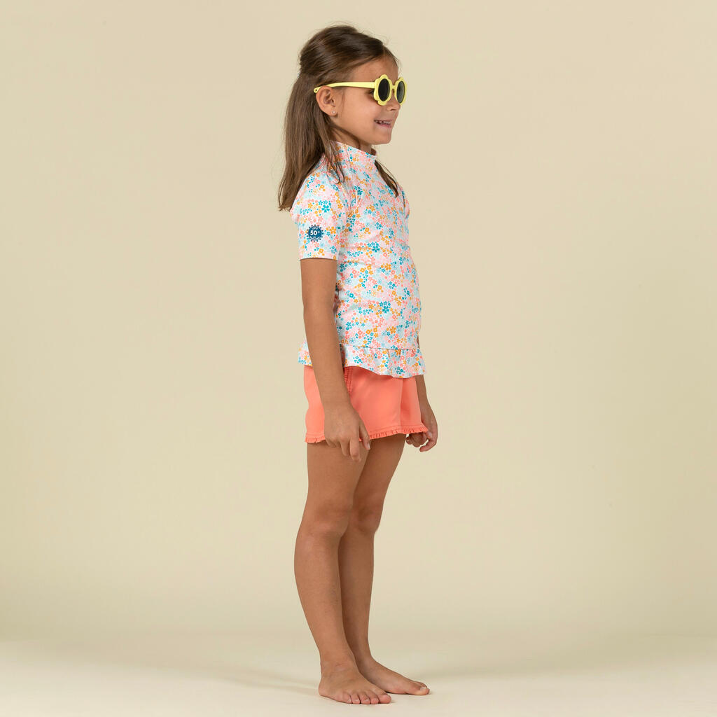 Bērnu UV aizsardzības T krekls ar īsām piedurknēm, ar ziedu apdruku