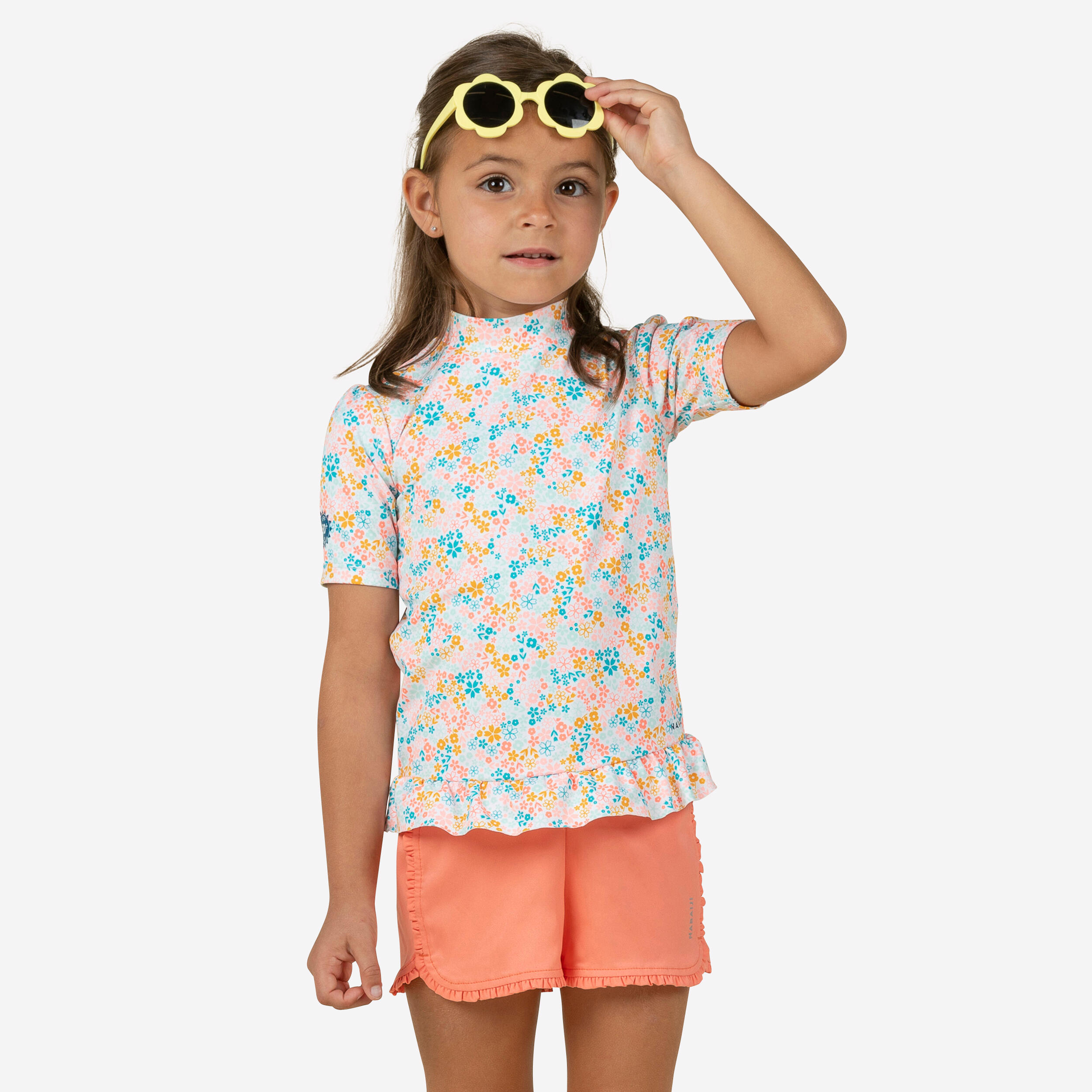 Baby Short-Sleeved Anti-UV T-Shirt with Flower Print Soft & Sun-Resistant
