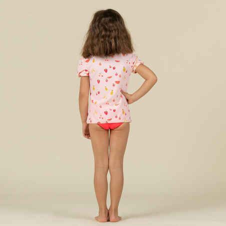 Maudymosi marškinėliai mažoms mergaitėms, tamsiai rožiniai, su vaisių piešiniu