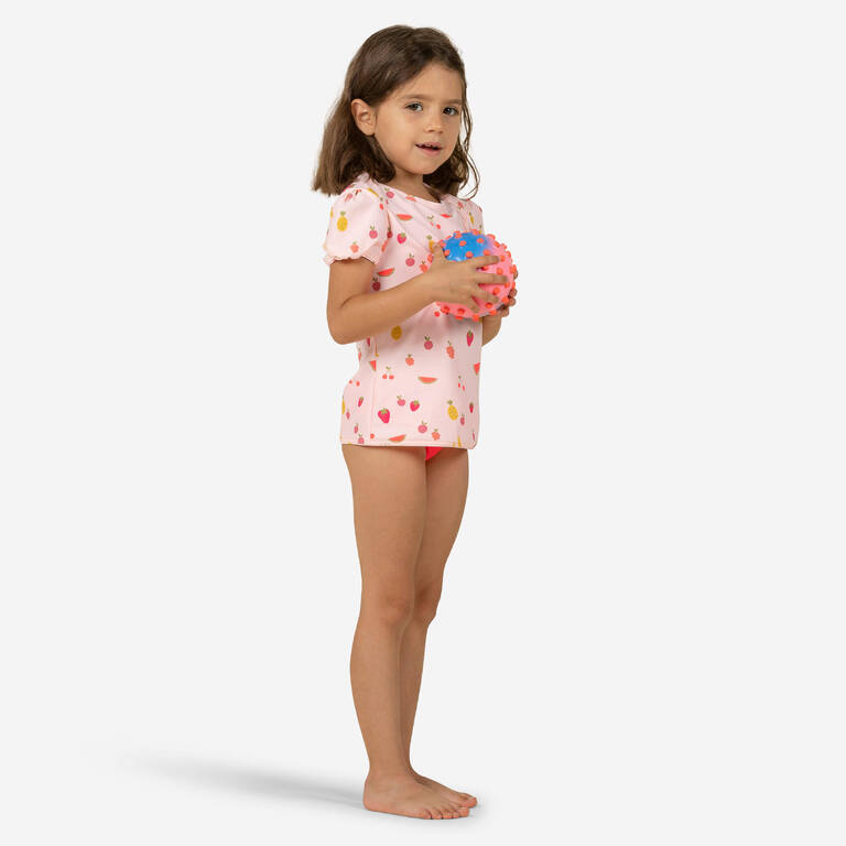 Baby Girls' Tankini Swimsuit Top dark pink fruit print - Decathlon