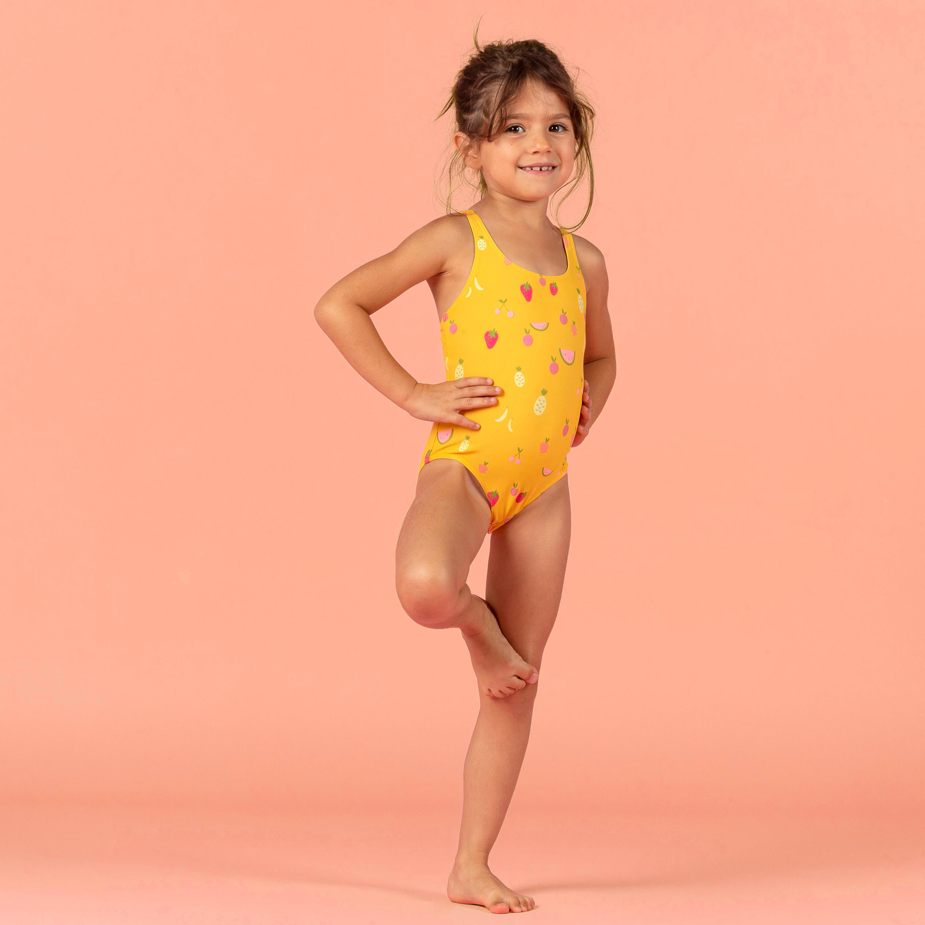 Baby Girls' One-Piece Swimsuit Yellow Fruit Print 3/6