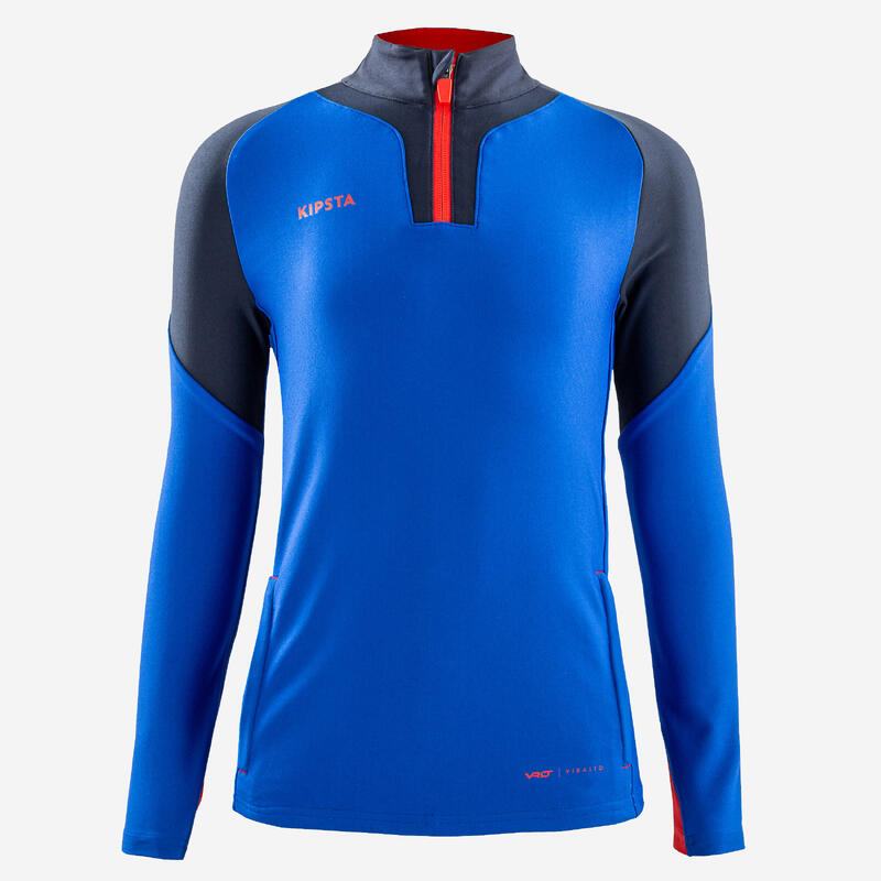 Sweat de football 1/2 zip VIRALTO JR KIDS bleu, marine et orange fluo