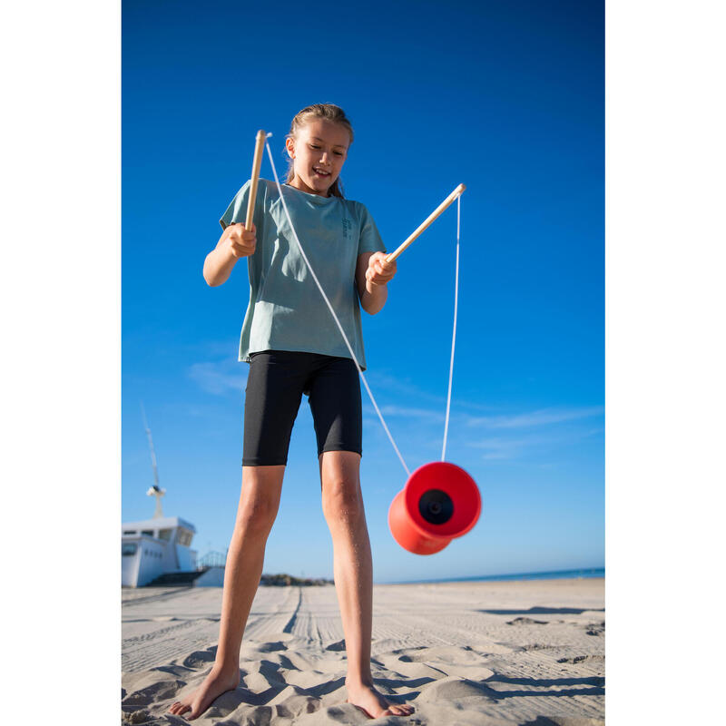 Diabolo voor jongleren 100 rood met houten stokjes