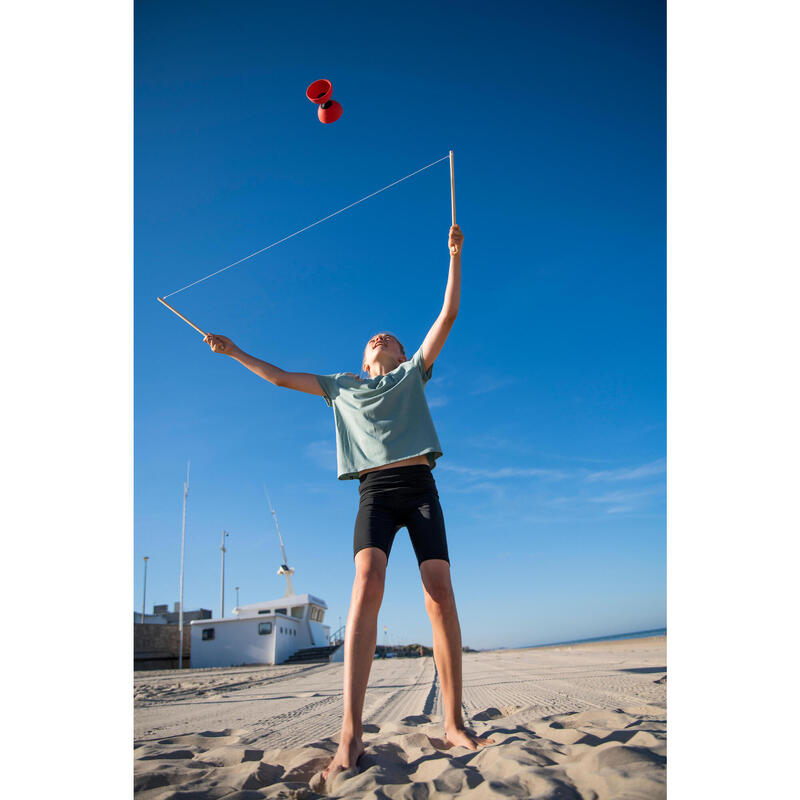 Diabolo voor jongleren 100 rood met houten stokjes