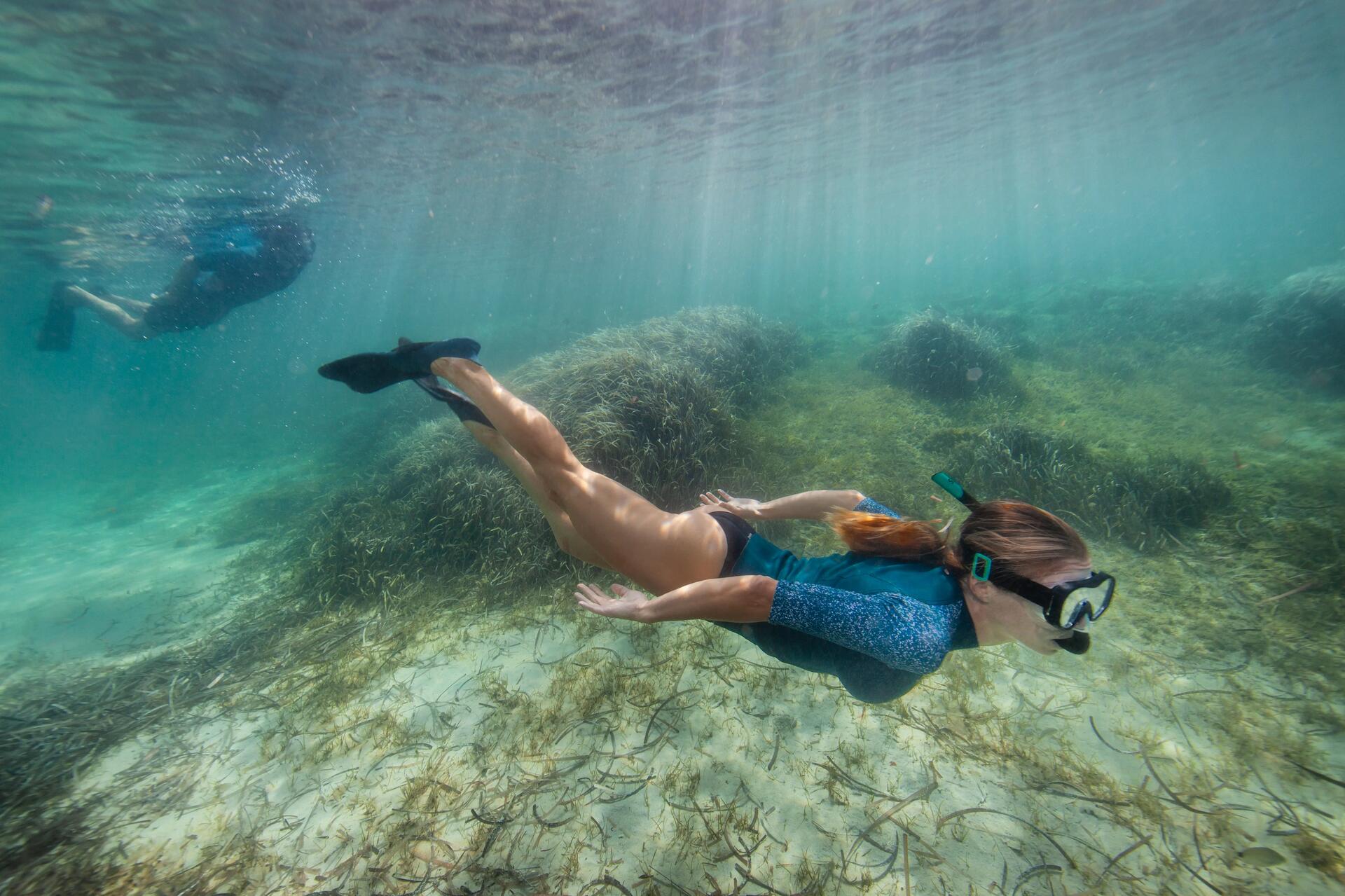 สวมหน้ากากดำน้ำและตีนกบในการ Freediving