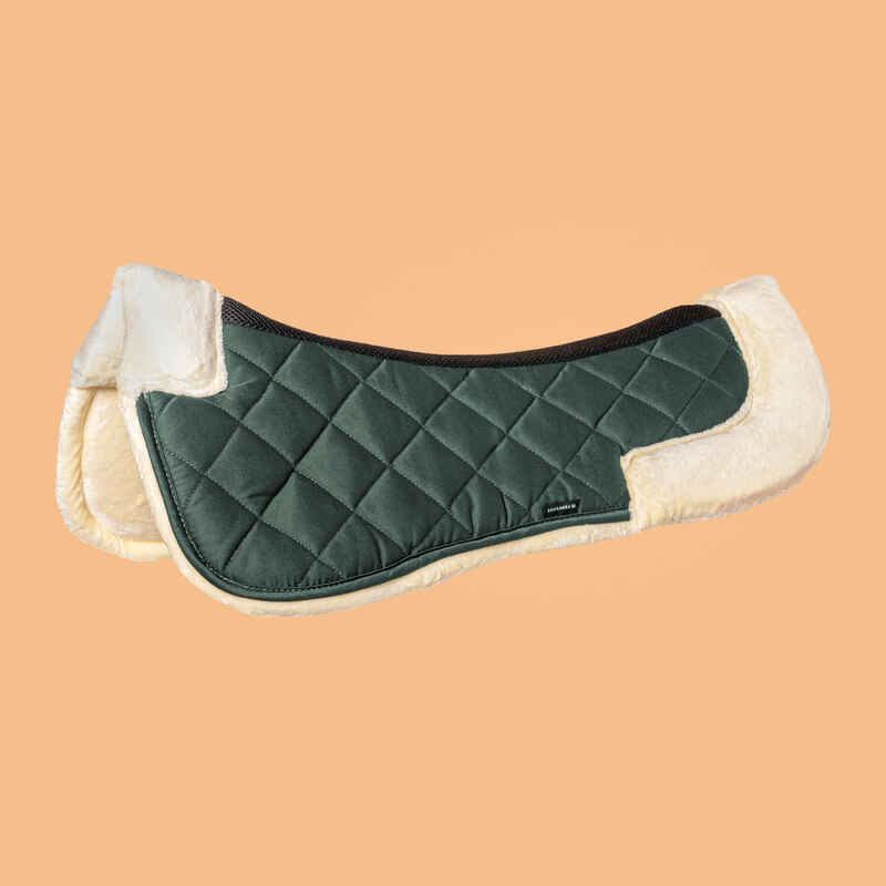 Synthetic Sheepskin Horse & Pony Saddle Pad 500 - Dark Green