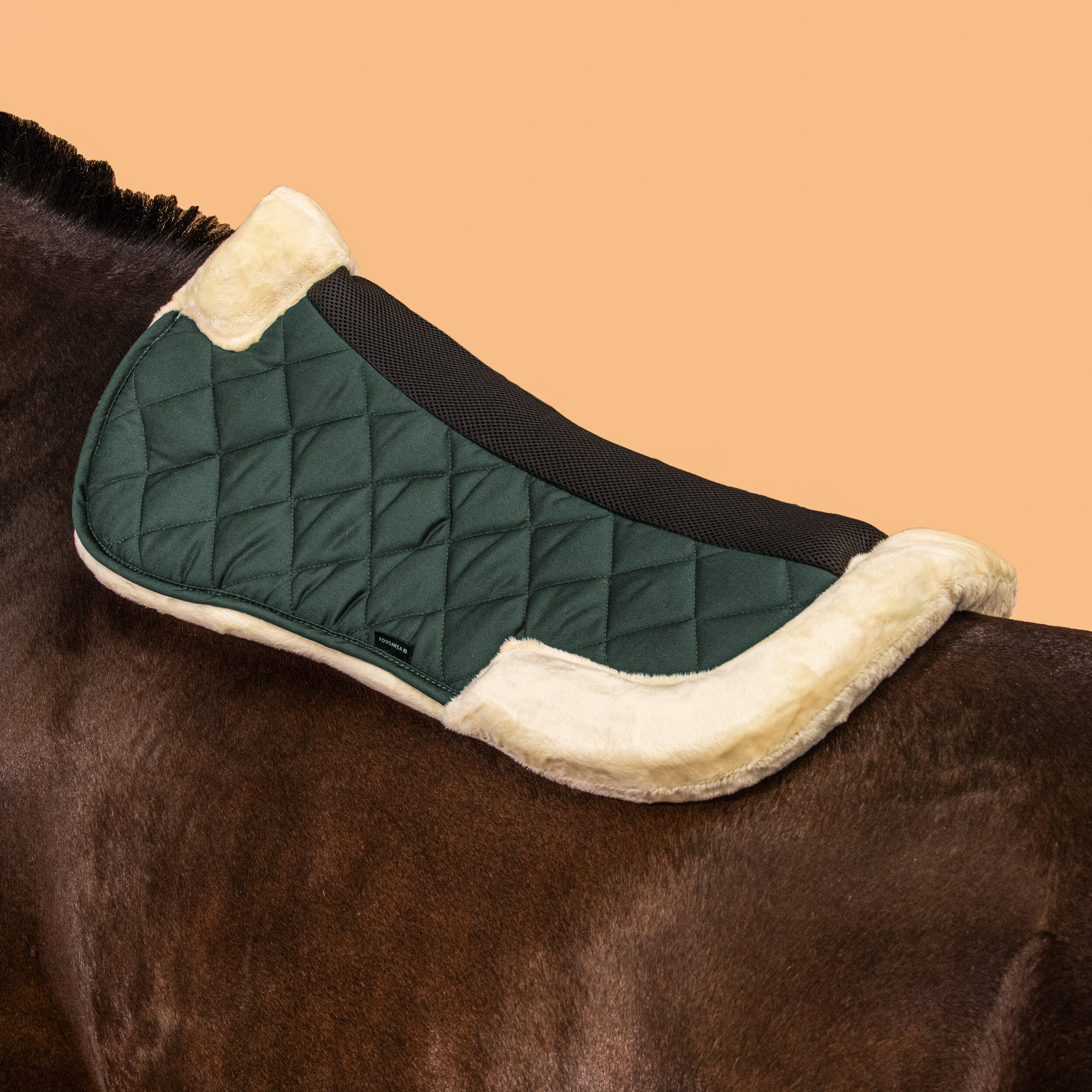 Horse Riding Synthetic Sheepskin Saddle Pad for Horse and Pony 500 - Green 3/7
