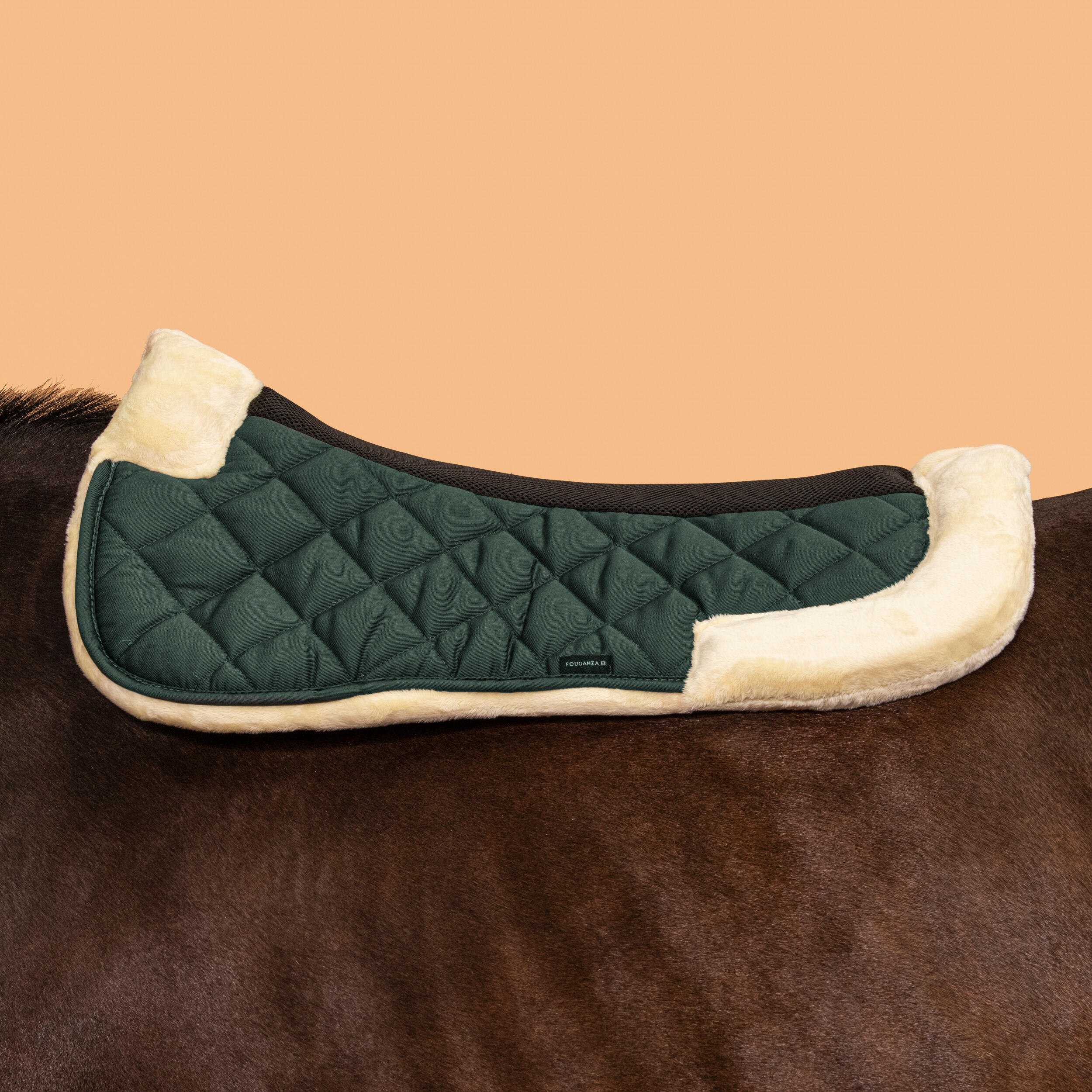 Horse Riding Synthetic Sheepskin Saddle Pad for Horse and Pony 500 - Green 2/7