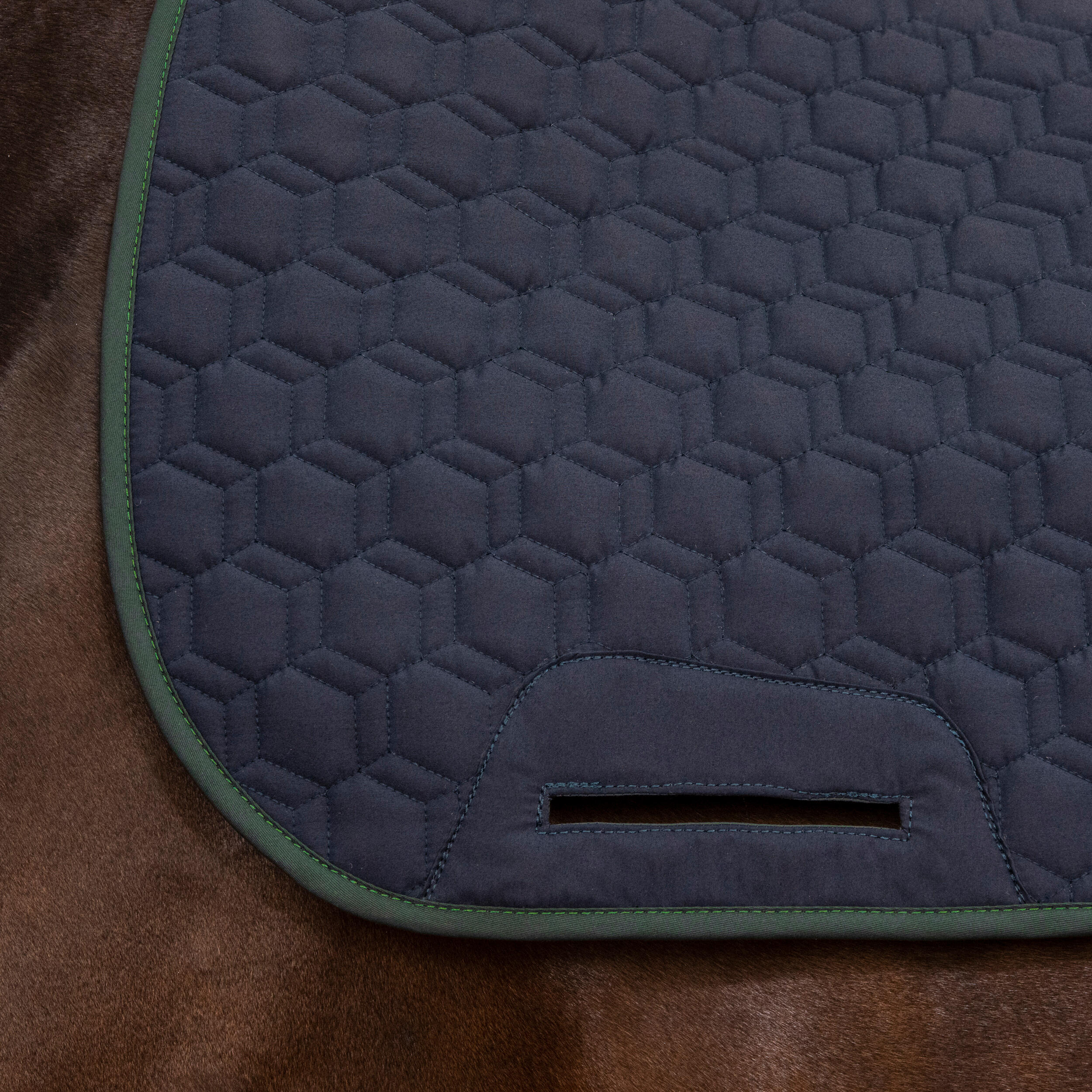 Horse Riding Reversible Saddle Cloth For Horse and Pony 500 - Navy/Green 8/9
