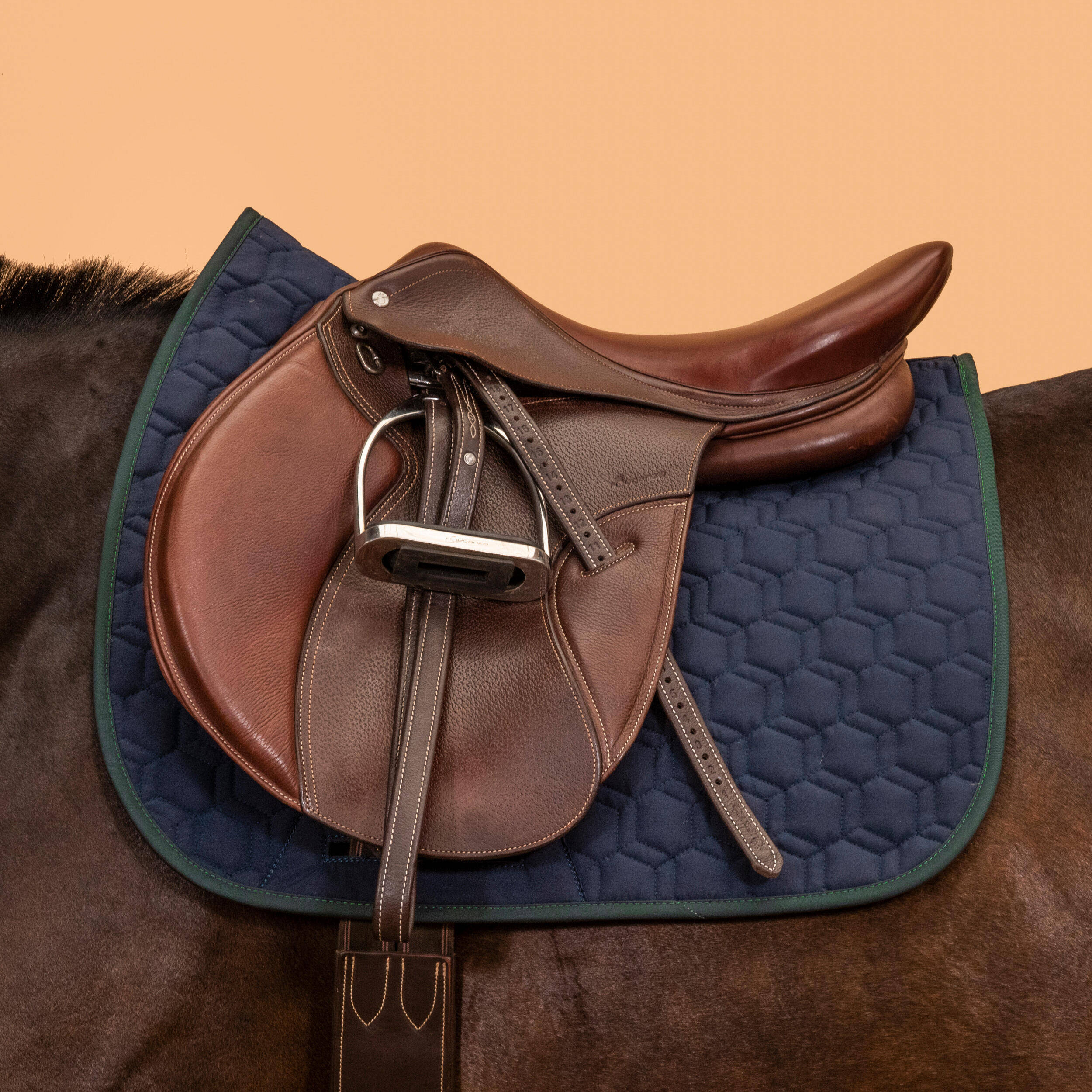 Horse Riding Reversible Saddle Cloth For Horse and Pony 500 - Navy/Green -  2