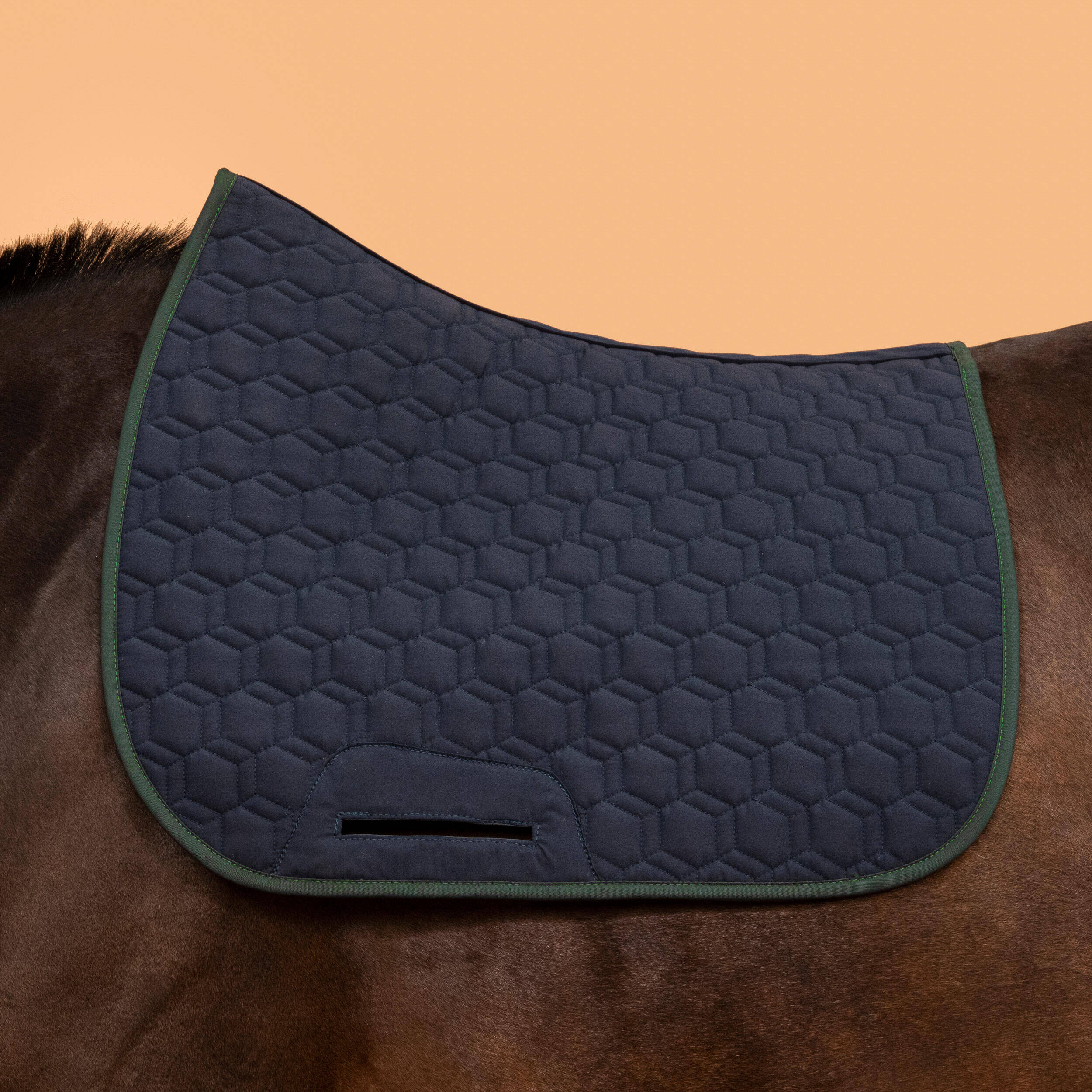 Horse Riding Reversible Saddle Cloth For Horse and Pony 500 - Navy/Green -  4