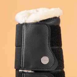Horse Riding Synthetic Sheepskin Brushing Boots For Horse 500 Twin-Pack - Black