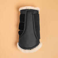 Horse Riding Synthetic Sheepskin Brushing Boots For Horse 500 Twin-Pack - Black