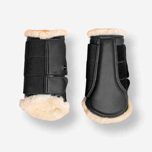 
      Horse Riding Synthetic Sheepskin Brushing Boots For Horse 500 Twin-Pack - Black
  