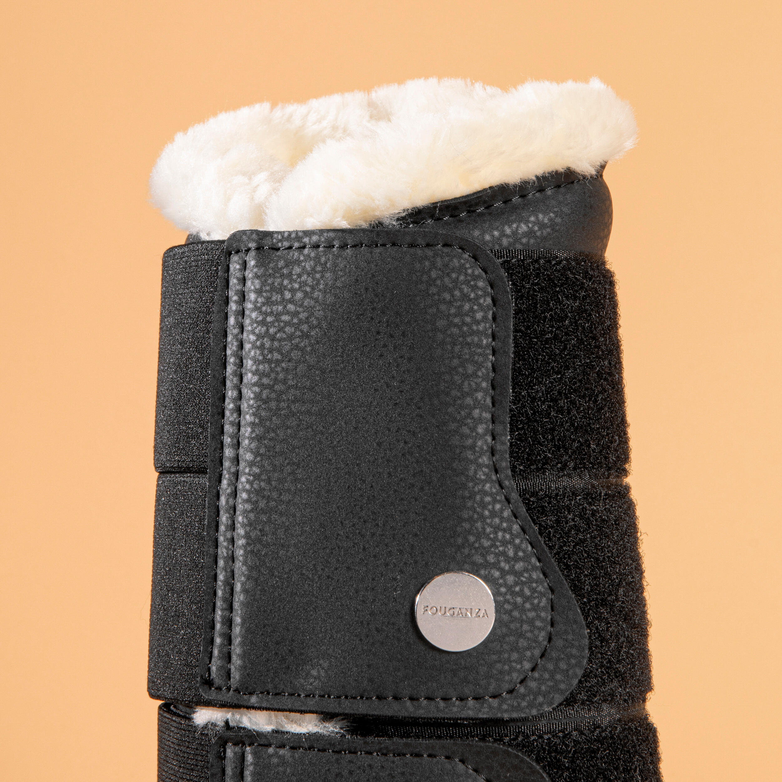 Horse Riding Synthetic Sheepskin Brushing Boots - 500 Twin-Pack Black