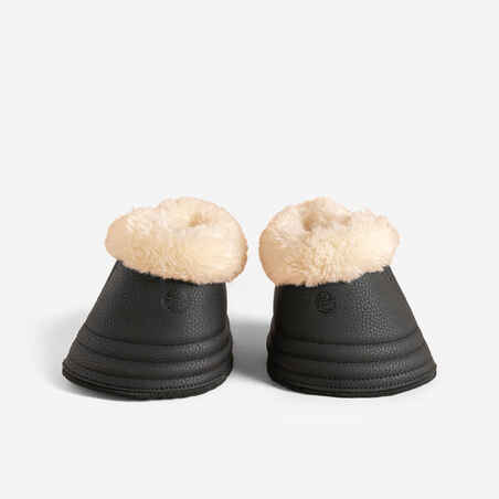 Horse Riding Dressage Faux Sheepskin Open Overreach Boots 500 Set of 2 - Black