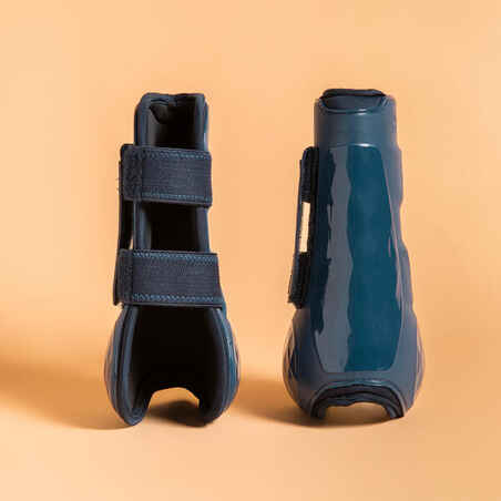 Horse Riding Open Tendon Boots for Horse & Pony -500 Jump - Navy Twin-Pack