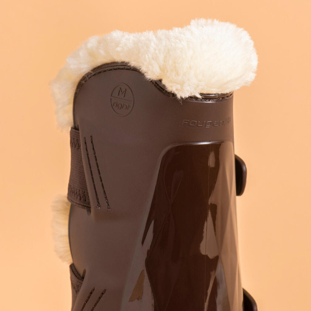 Horse Riding Synthetic Sheepskin Tendon Boots 580 Twin-Pack - Brown