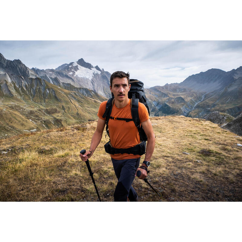 Tricou din Lână merinos Trekking la munte MT900 Seamless Portocaliu Bărbați 