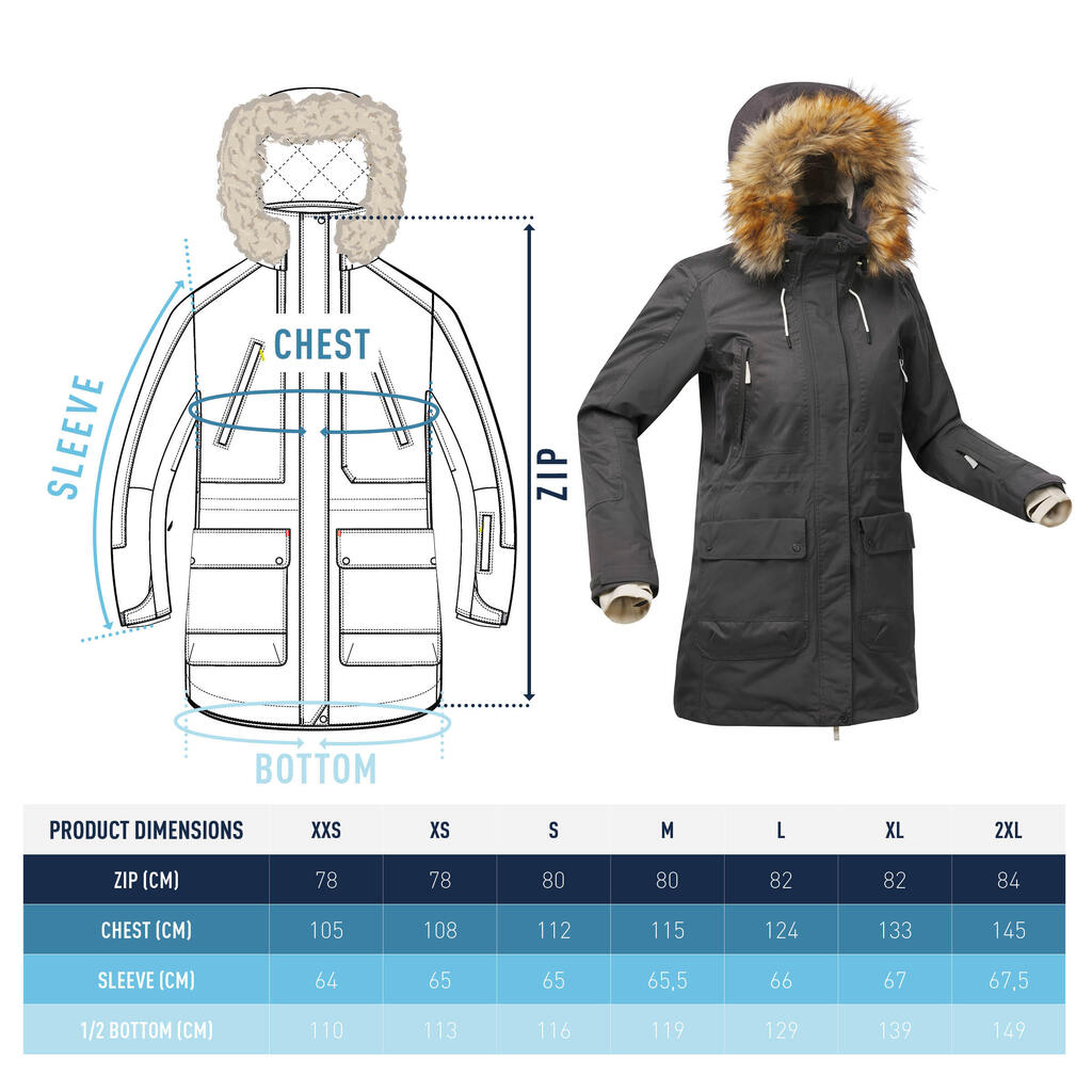 PARKA DE SKI Y SNOWBOARD CÁLIDA Y RESISTENTE MUJER SNB 500 GRIS OSCURO 