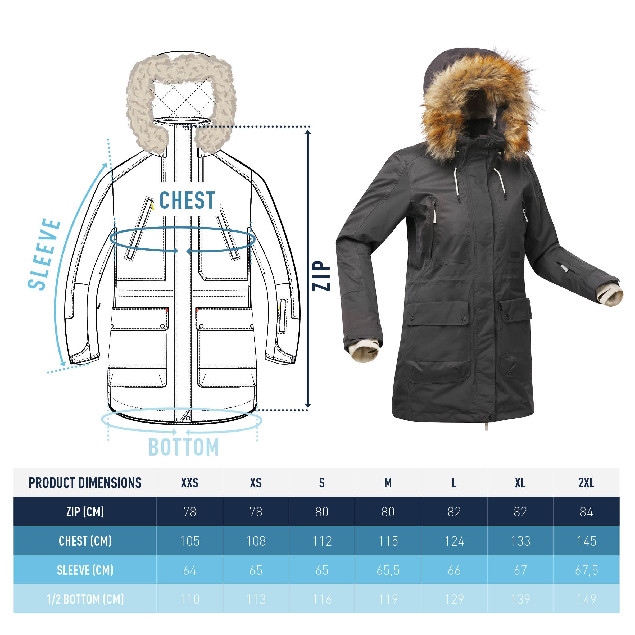 Warm, hard-wearing women's ski and snowboard jacket, SNB 500 dark grey