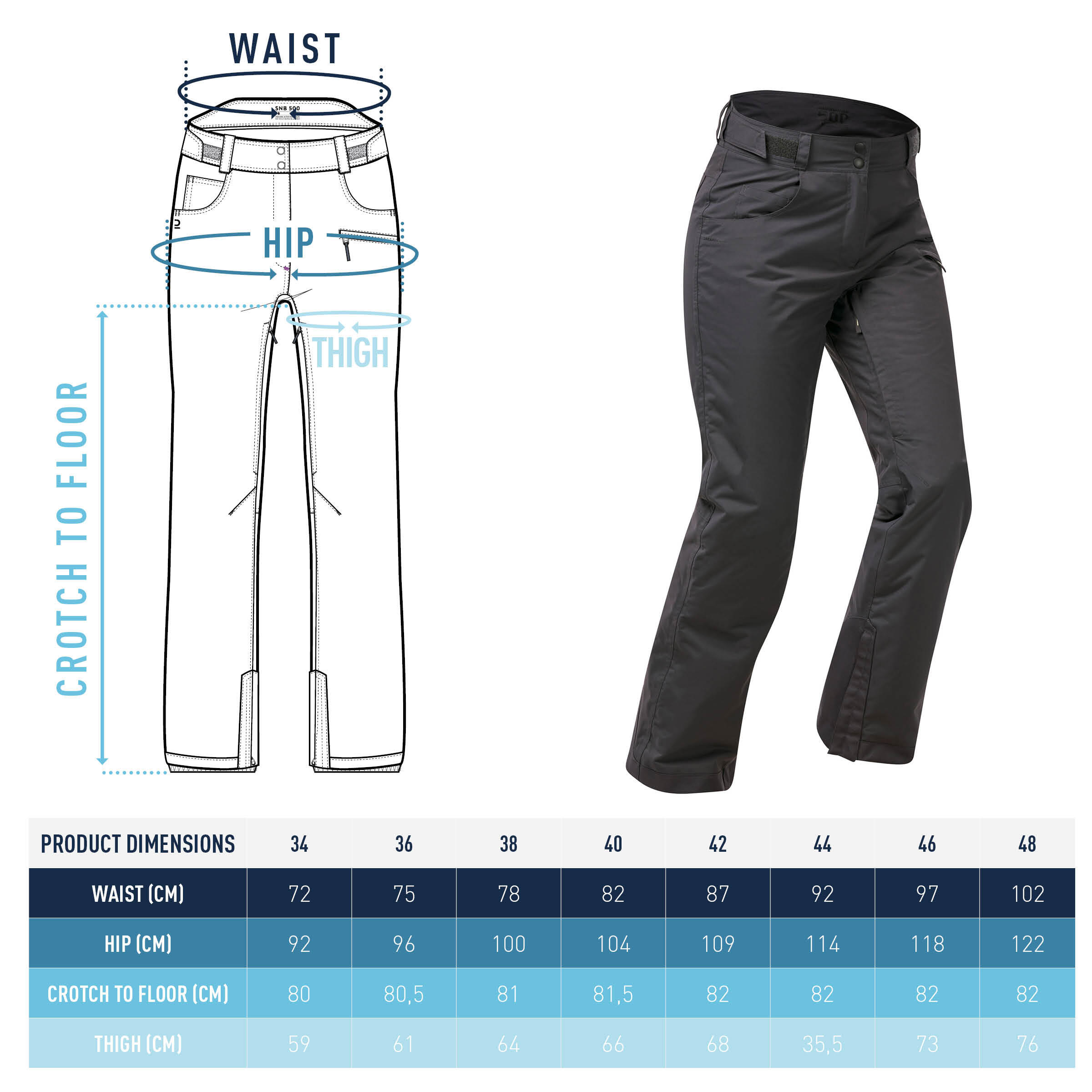 Women's waterproof snowboard trousers - SNB 500 - Grey 10/10