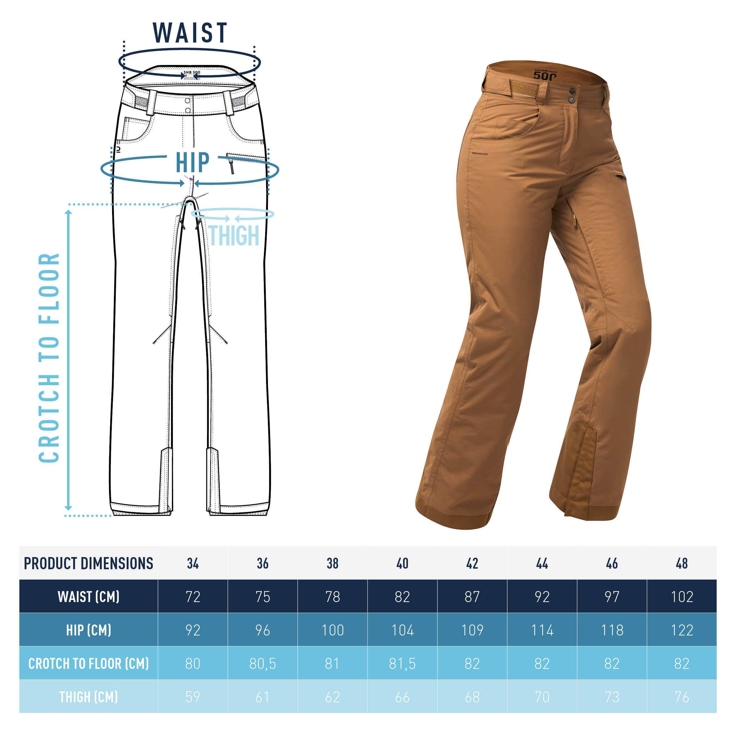 Women’s Snowboard Pants – SNB 500 Brown - DREAMSCAPE