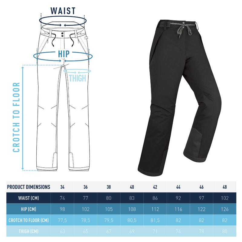 Pantalon de ski et snowboard résistant et imperméable femme, SNB 500 noir