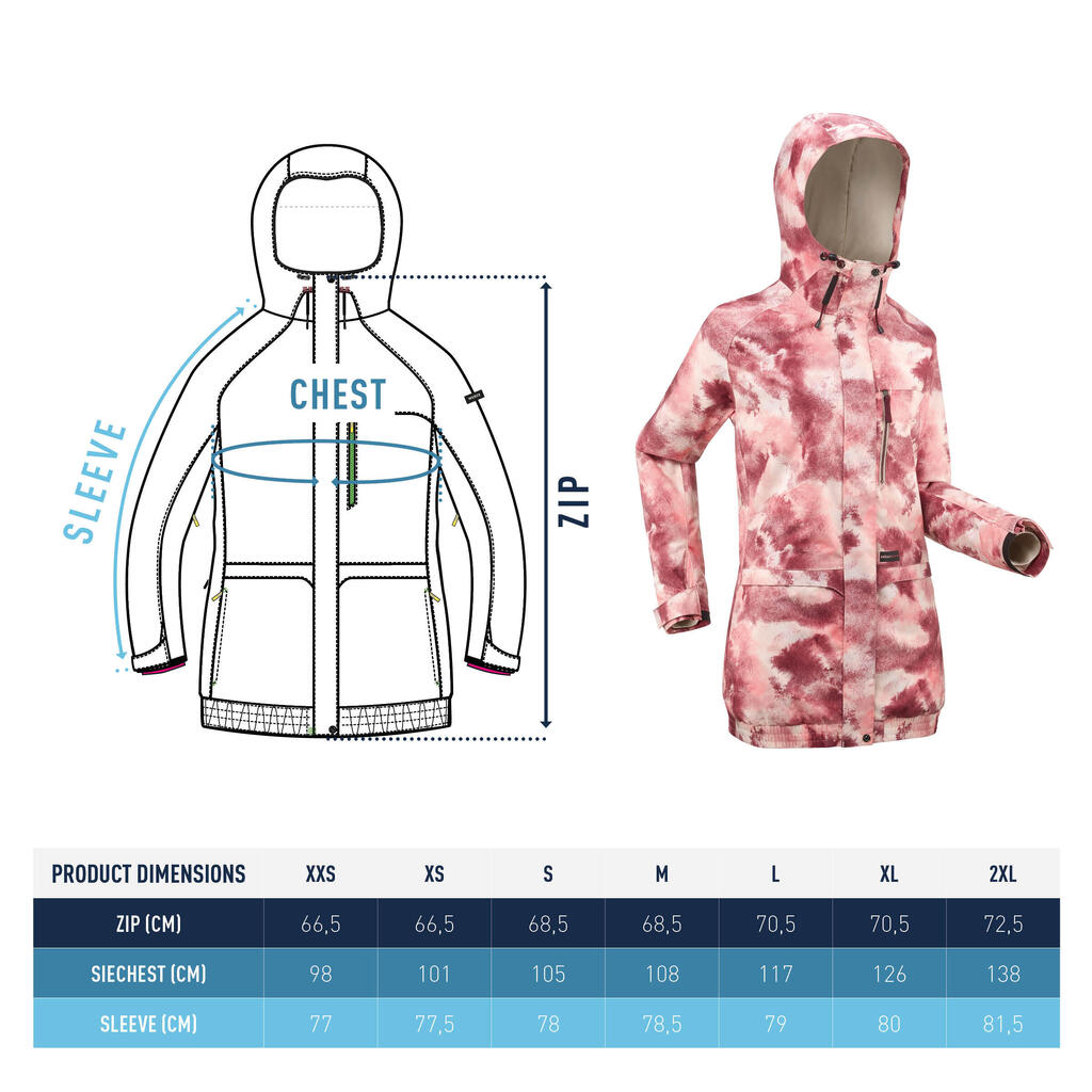 Veste de snowboard chaude et respirante femme, SNB 100 graph rose