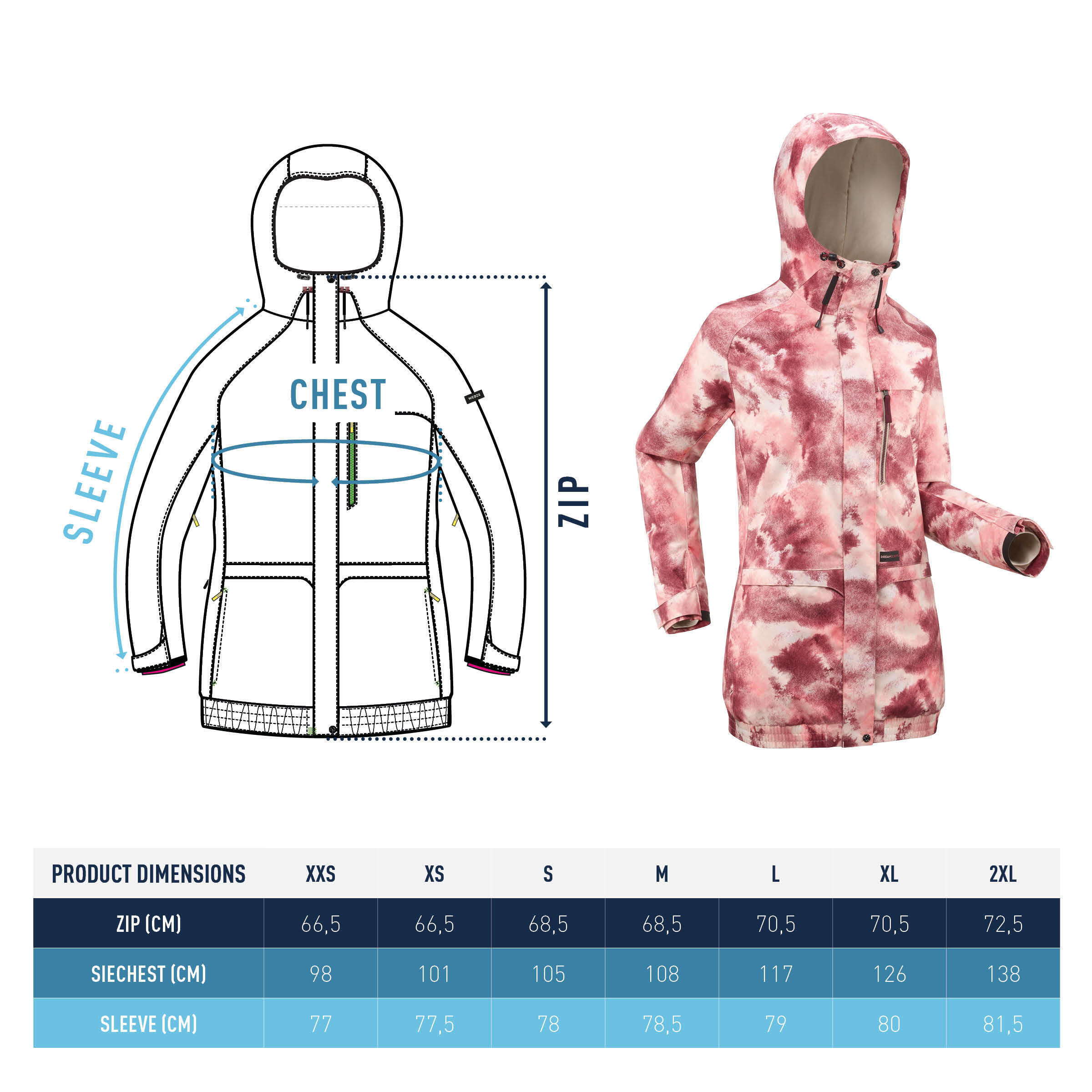 WOMEN'S SNB 100 SNOWBOARD JACKET - PINK GRAPH 5/13