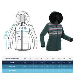 Women's Mid-Length Warm Ski Jacket - 100 Patterned