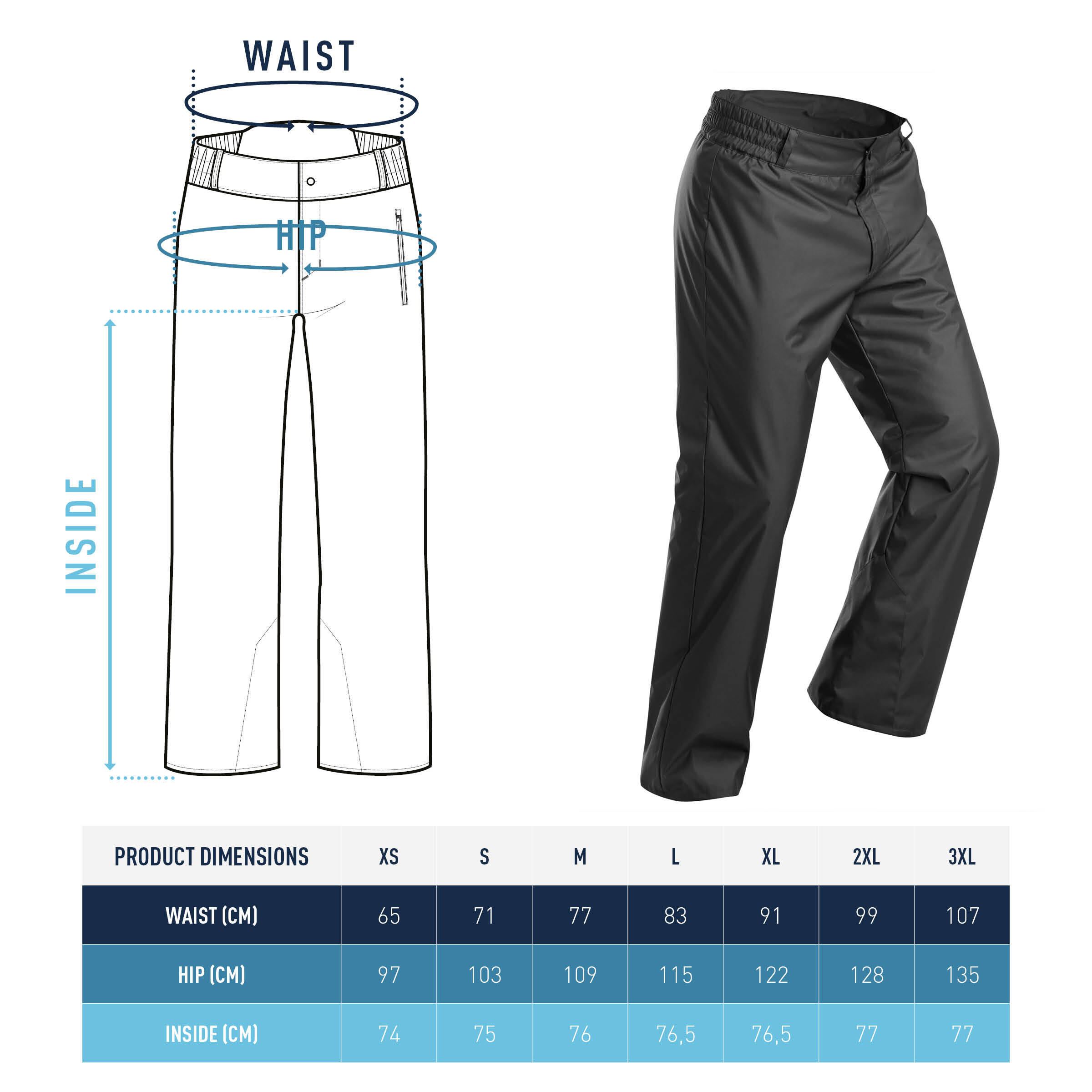 Men’s Ski Pants - 100 Black - WEDZE