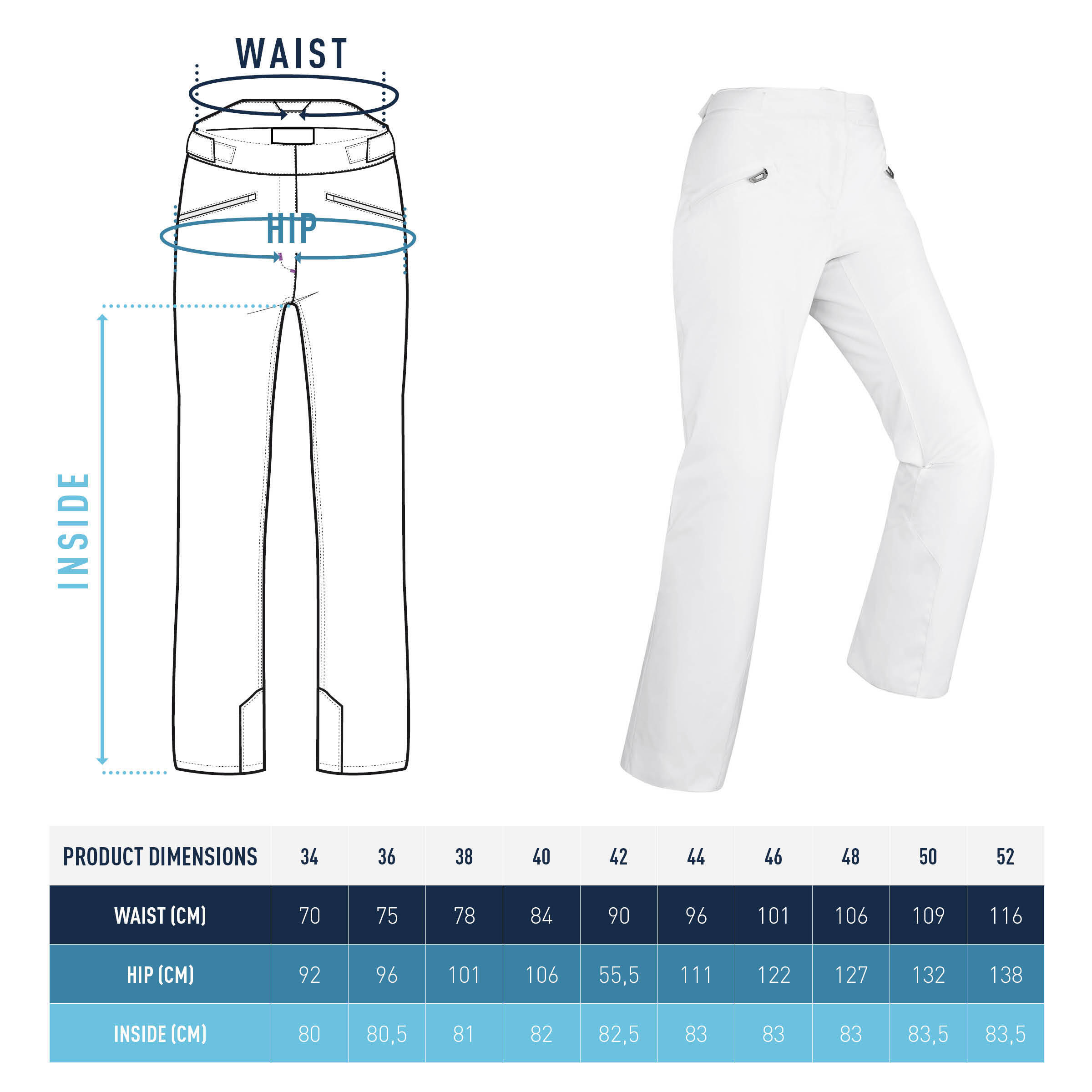 WOMEN’S WARM SKI TROUSERS 180 - WHITE 10/10