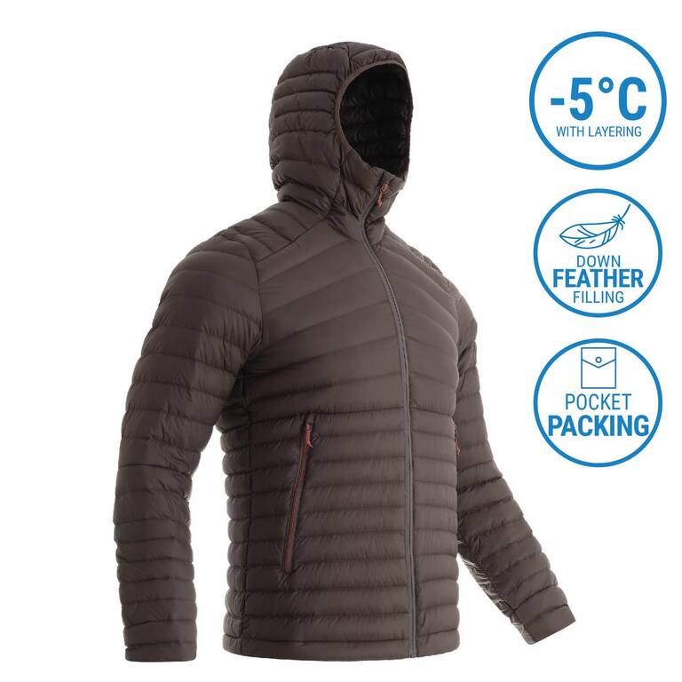 Men Puffer Down Jacket For Trekking MT100 -5°C  Brown