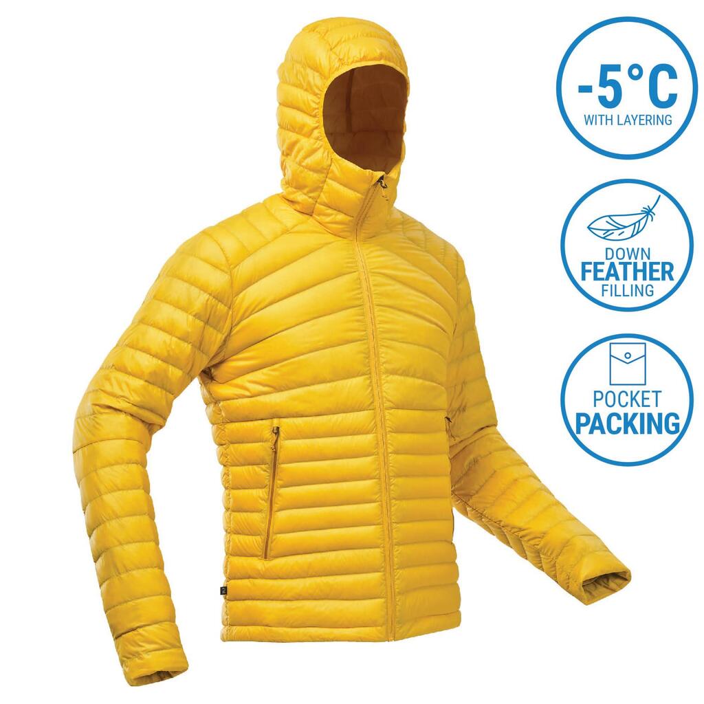 Men's Mountain Trekking Down Jacket with Hood - MT100 -5°C