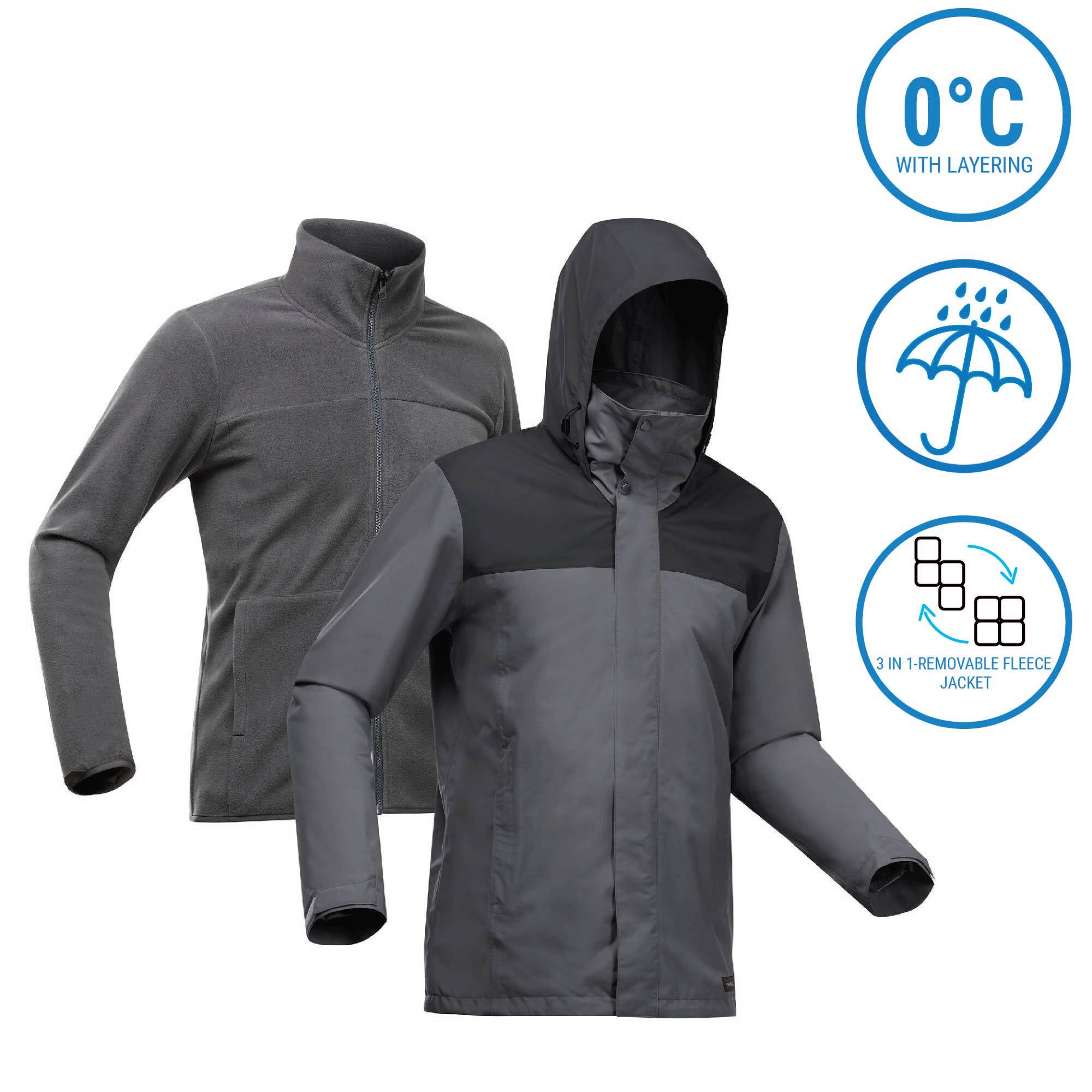 Chamarra de senderismo 3 en 1 impermeable hasta 0 °C gris para hombre NH100 16/18