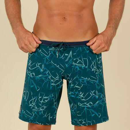 Short De Bain Natation Homme - Swimshort 100 Long - Bana Turquoise Bleu Marine