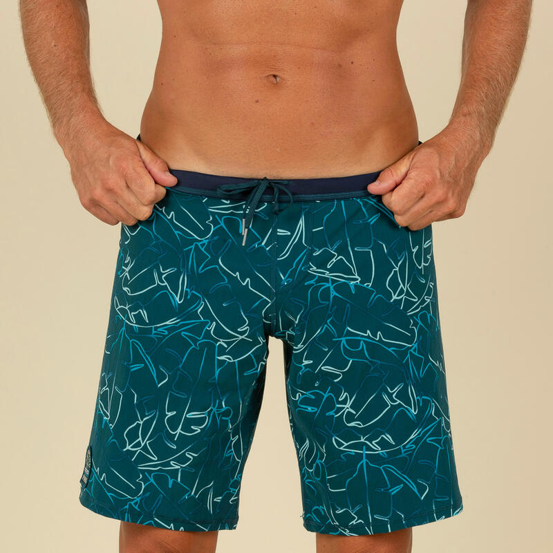 Lange zwemshort voor heren Swimshort 100 Bana turquoise/marineblauw