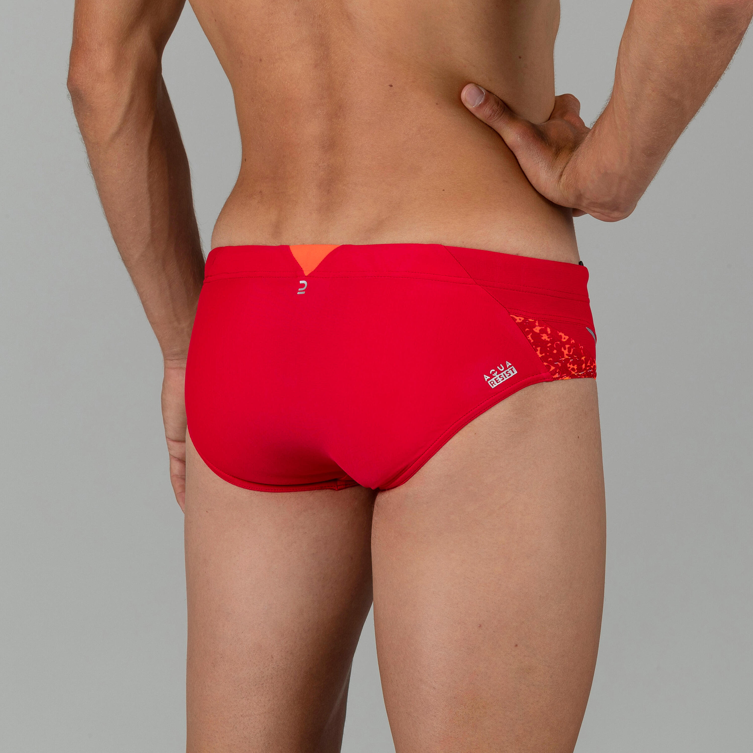 Maillot de bain natation homme slip 900 yoke rouge allcell rouge orange 3/14