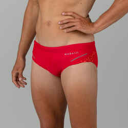 MEN'S SWIMMING BRIEFS 900 YOKE RED ALLCELL RED ORANGE