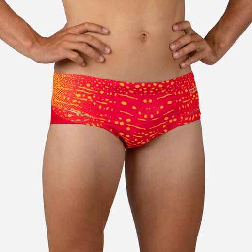 
      Badehose Slip Herren Kastenform - 900 Baleo rot/orange 
  