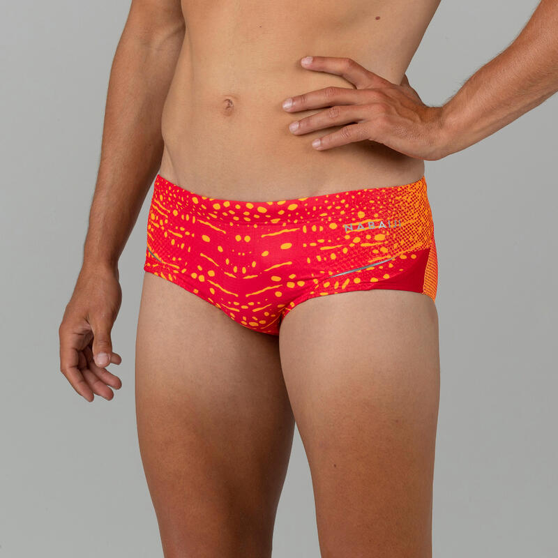 MEN'S SQUARE-CUT SWIMMING BRIEFS 900 BALEO RED ORANGE