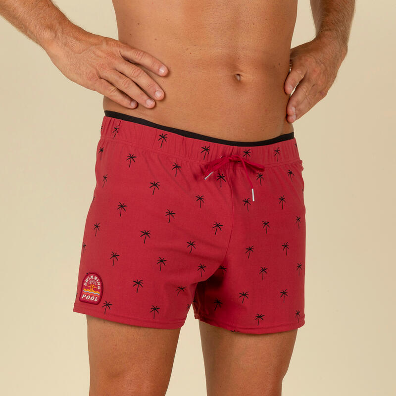 Calções de banho Natação - Swimshort 100 curtos - Homem Cali Vermelho Preto