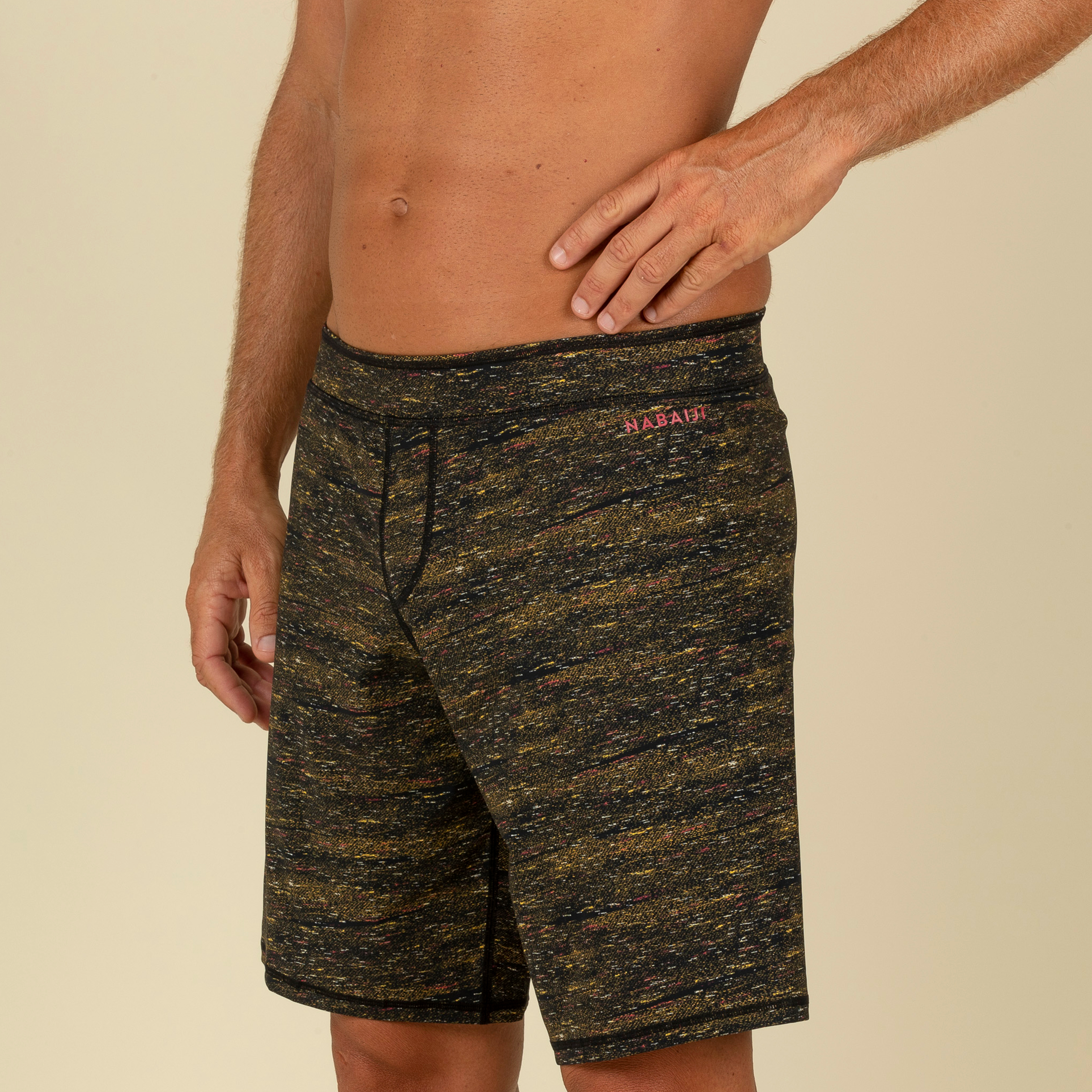 Short De Bain Natation Homme - Swimshort 100 Long - Jers Noir Rouge