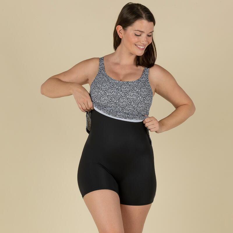 Maillot de Bain Femme 1 Pièce Tankini Shorty HEVA Leo Noir Decathlon