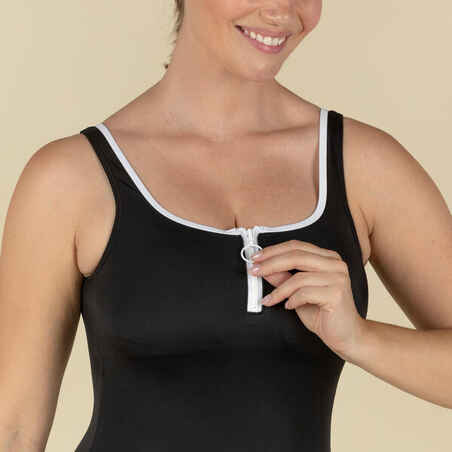 Moteriškas trumpas vientisas maudymosi kostiumėlis „Heva“ su užtrauktuku, juodas
