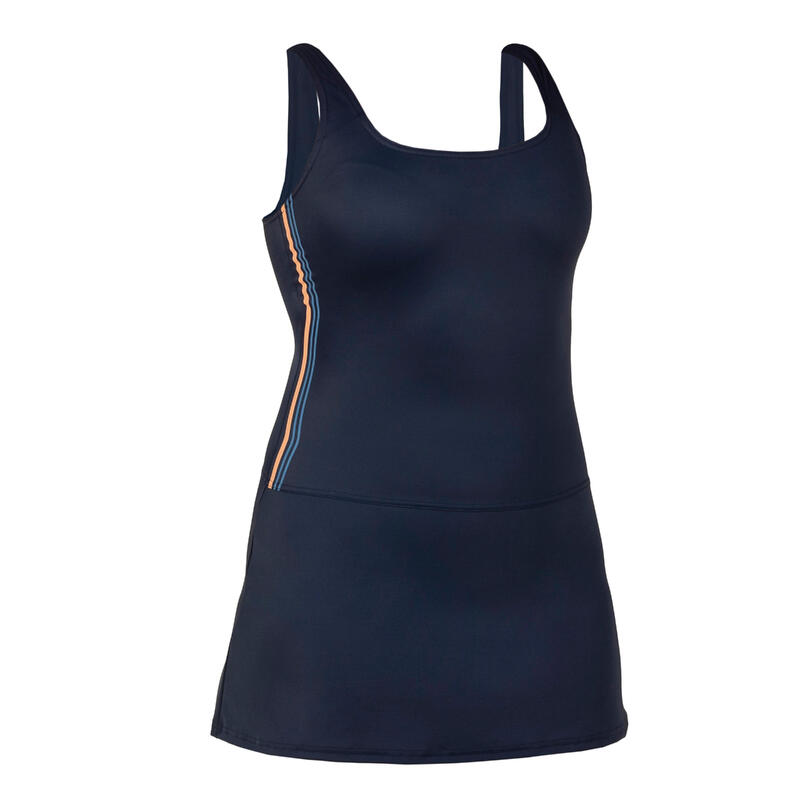 Women's Heva 1piece swimsuit with skirt navy stripes Decathlon