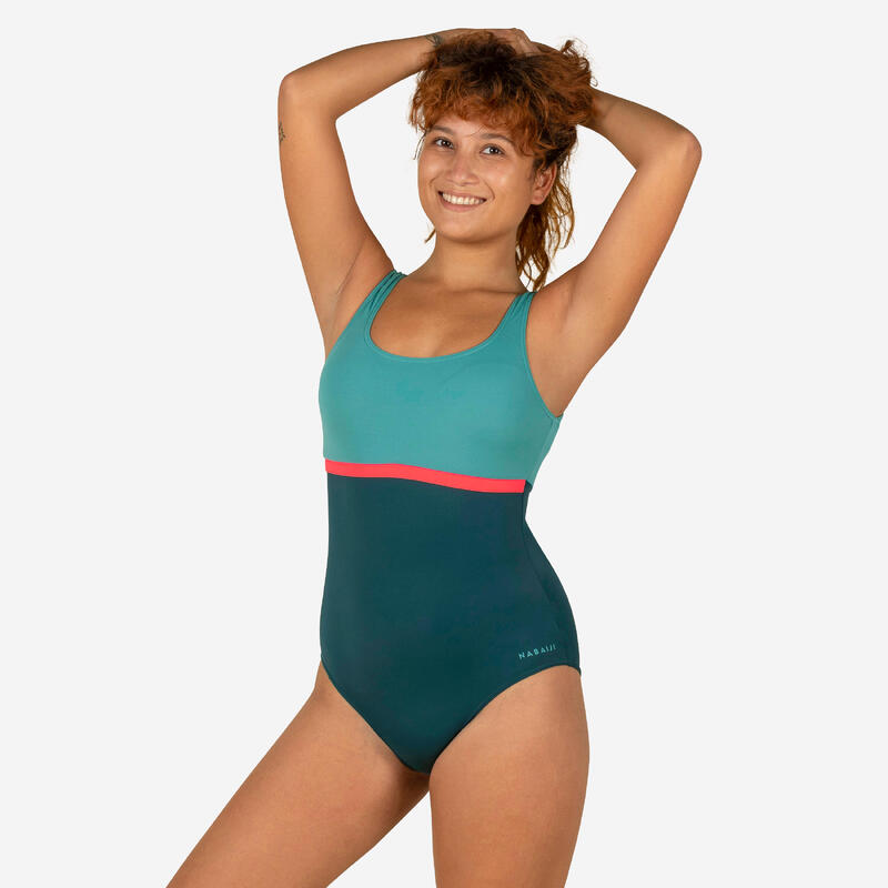 Women's Swimming One-Piece Swimsuit Lexa XP - Black and Green - Decathlon