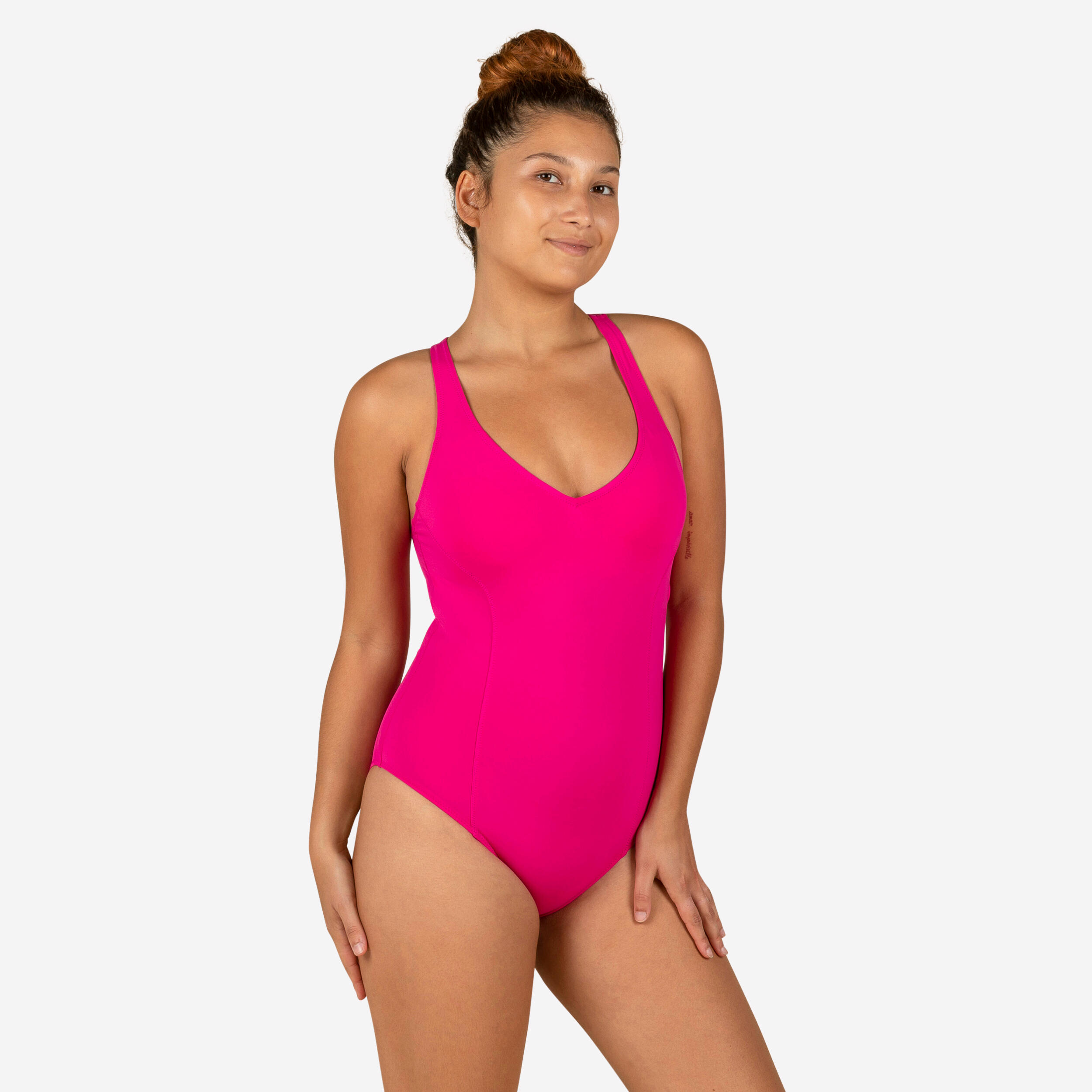 Women’s swimming 1-piece swimsuit Pearl Rose Fuchsia 1/8