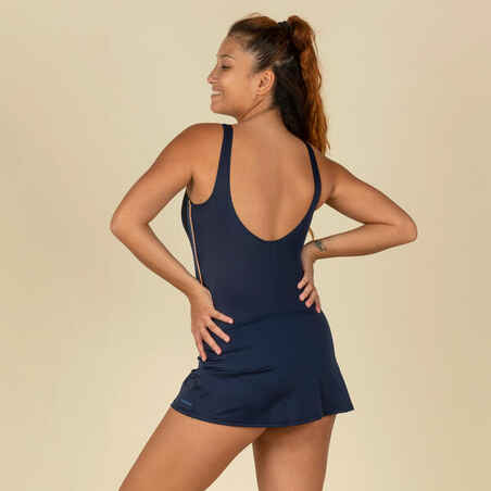 Women's Heva 1-piece swimsuit with skirt navy stripes
